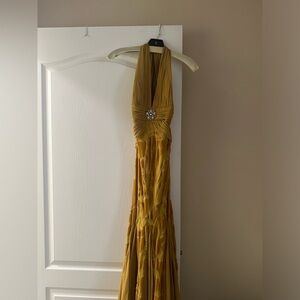 Gold Gown with Dark Gold Velvet Pattern